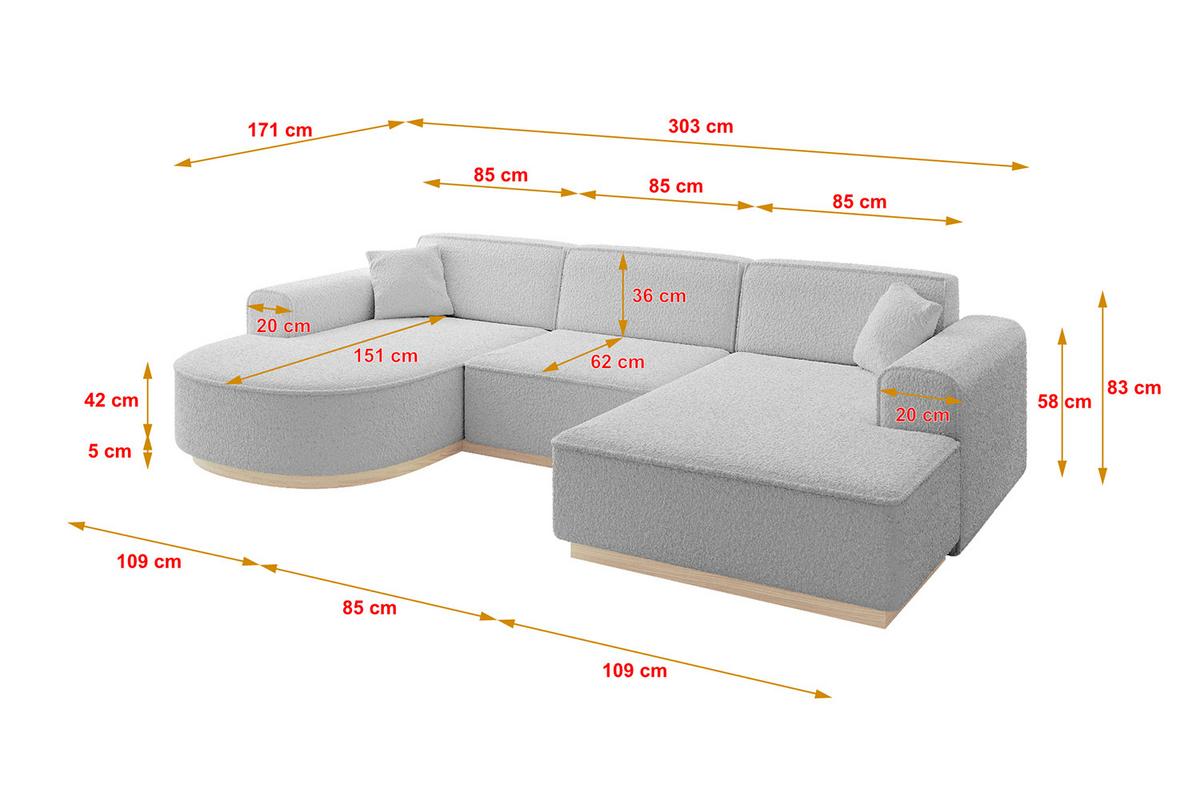 WOHNLANDSCHAFT ARRIO-U1 303x171x83 cm Hellgrau - Hellgrau, Holzwerkstoff/Textil (303/83/171cm) - ALTDECOR