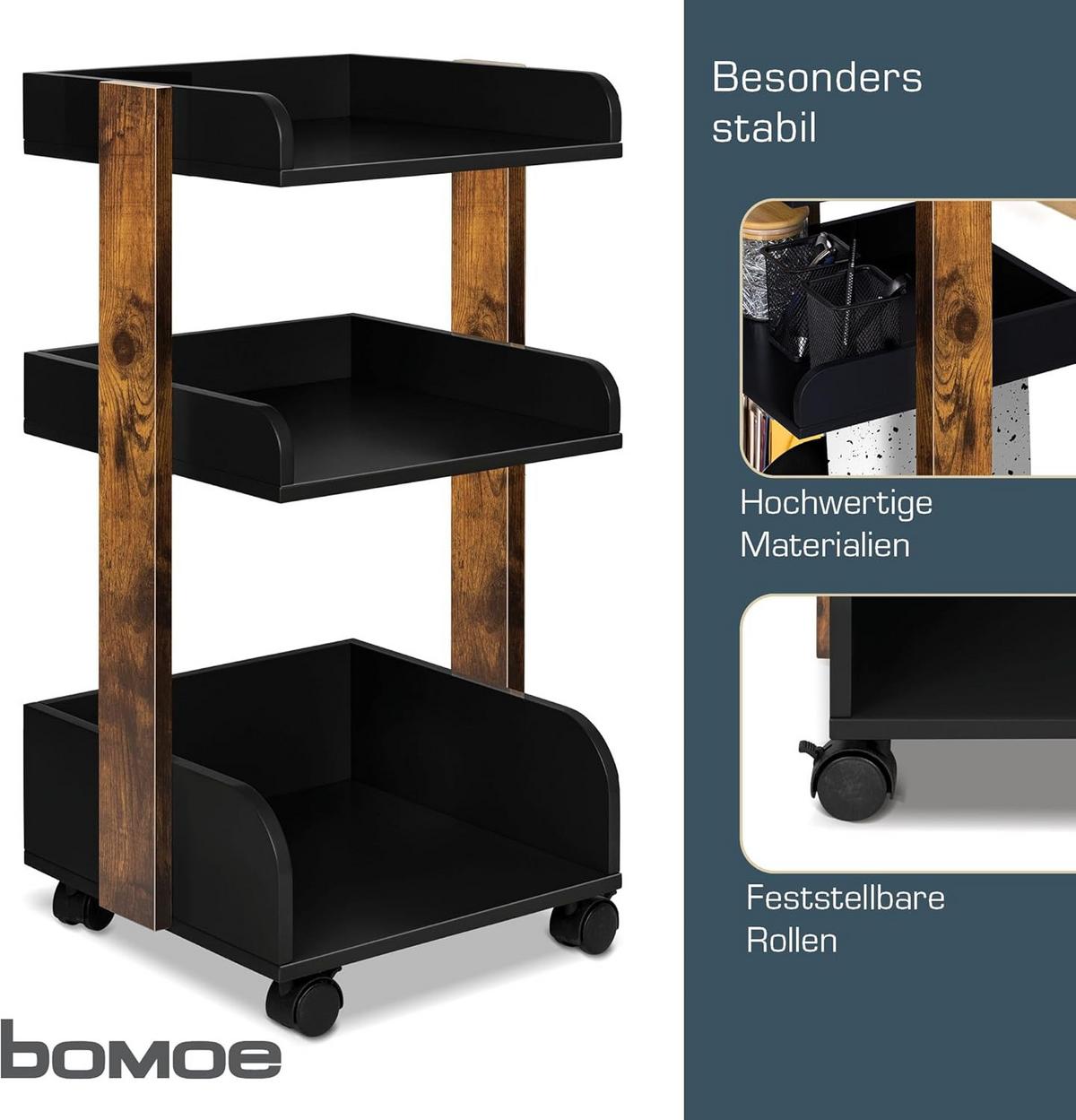 ROLLWAGEN Bosse Schwarz-Braun - Wildeiche/Multicolor, Holz/Holzwerkstoff (32/69/35cm) - BoMoe