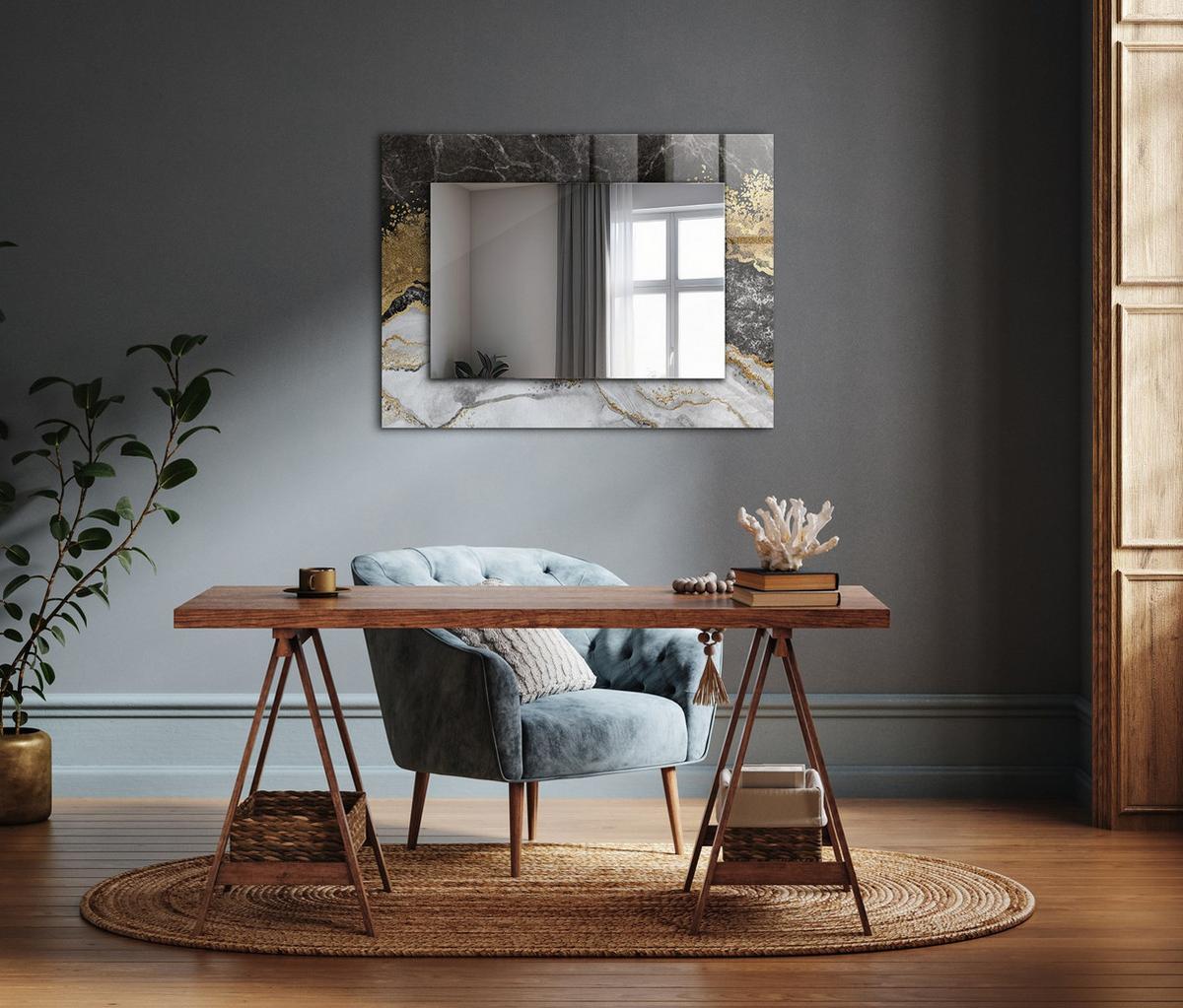 SPIEGEL 80 x 60 cm Rechteckig mit Aufdruck - Schwarz, Glas (80/60/0.4cm) - TULUP