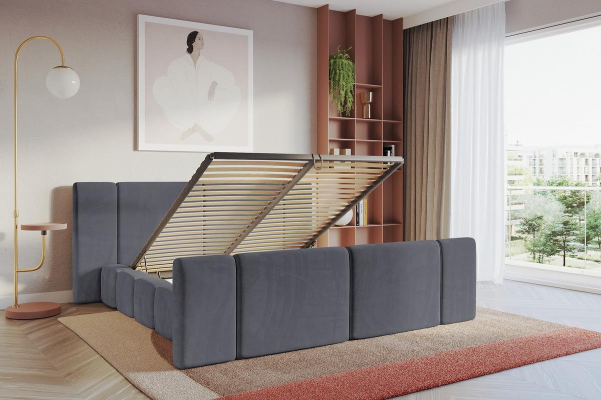POLSTERBETT mit Bettkasten, Fußteil und Lattenrost, Bett mit Matratze H3/H4 - NILO-Z 180x200 Dunkelgrau - Dunkelgrau, Holzwerkstoff/Textil (180/200cm) - ALTDECOR