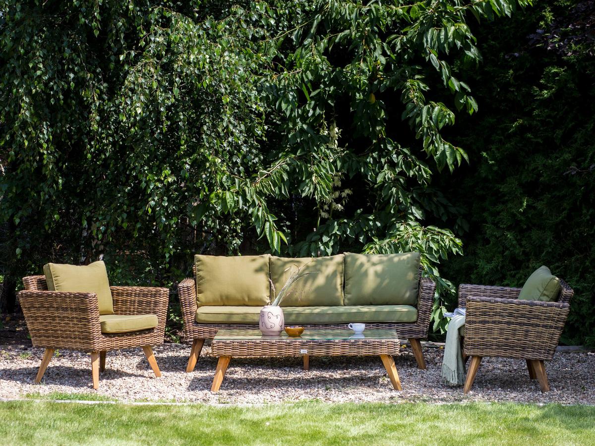LOUNGE-SET 5-sitzer PE Rattan Olivgrün Vittoria - Beige/Dunkelbraun, Kunststoff - Beliani
