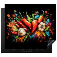 HERDABDECKPLATTE Gemüse - Paprika - Knoblauch - Graffiti - Farbe - Bunt Ceranfeldabdeckung 59x52 cm - Rot, Kunststoff (59/52/0.2cm) - MuchoWow
