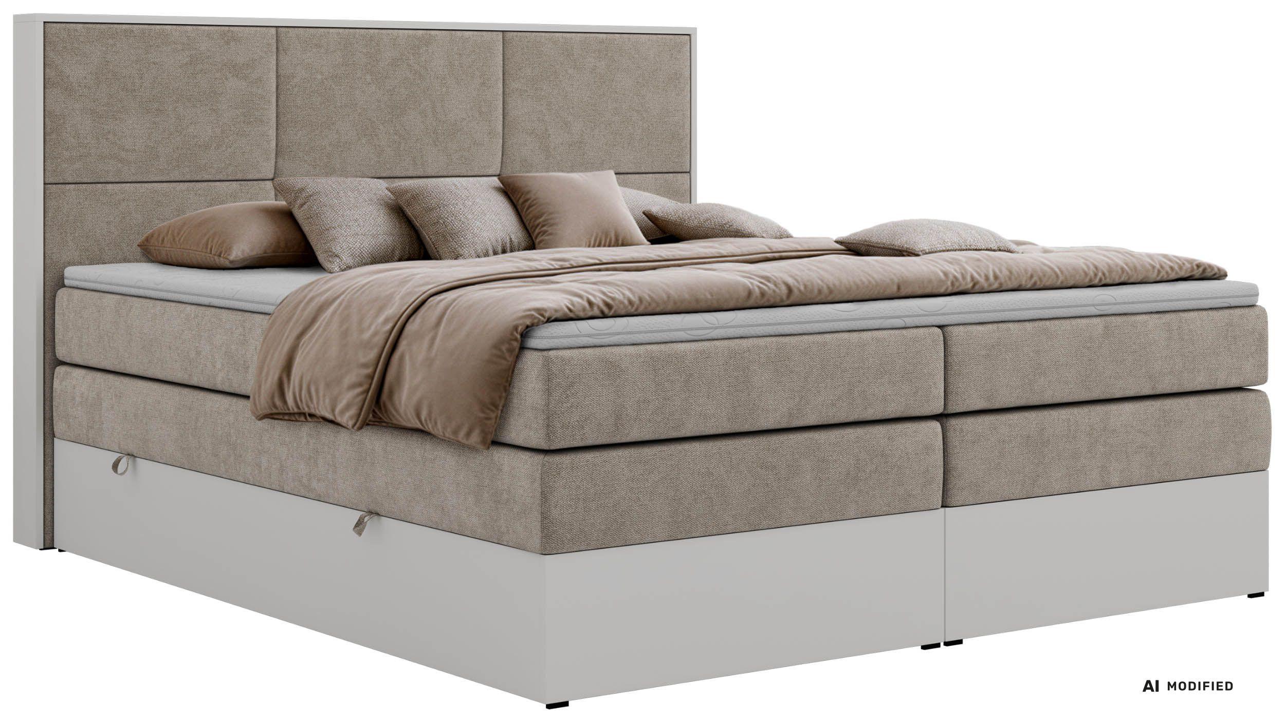 BOXSPRINGBETT DELVIT KING 200/200 - Greige Stukture - Topper Visco - H3 - Greige/Schwarz, Kunststoff/Textil (200/200cm) - MKS