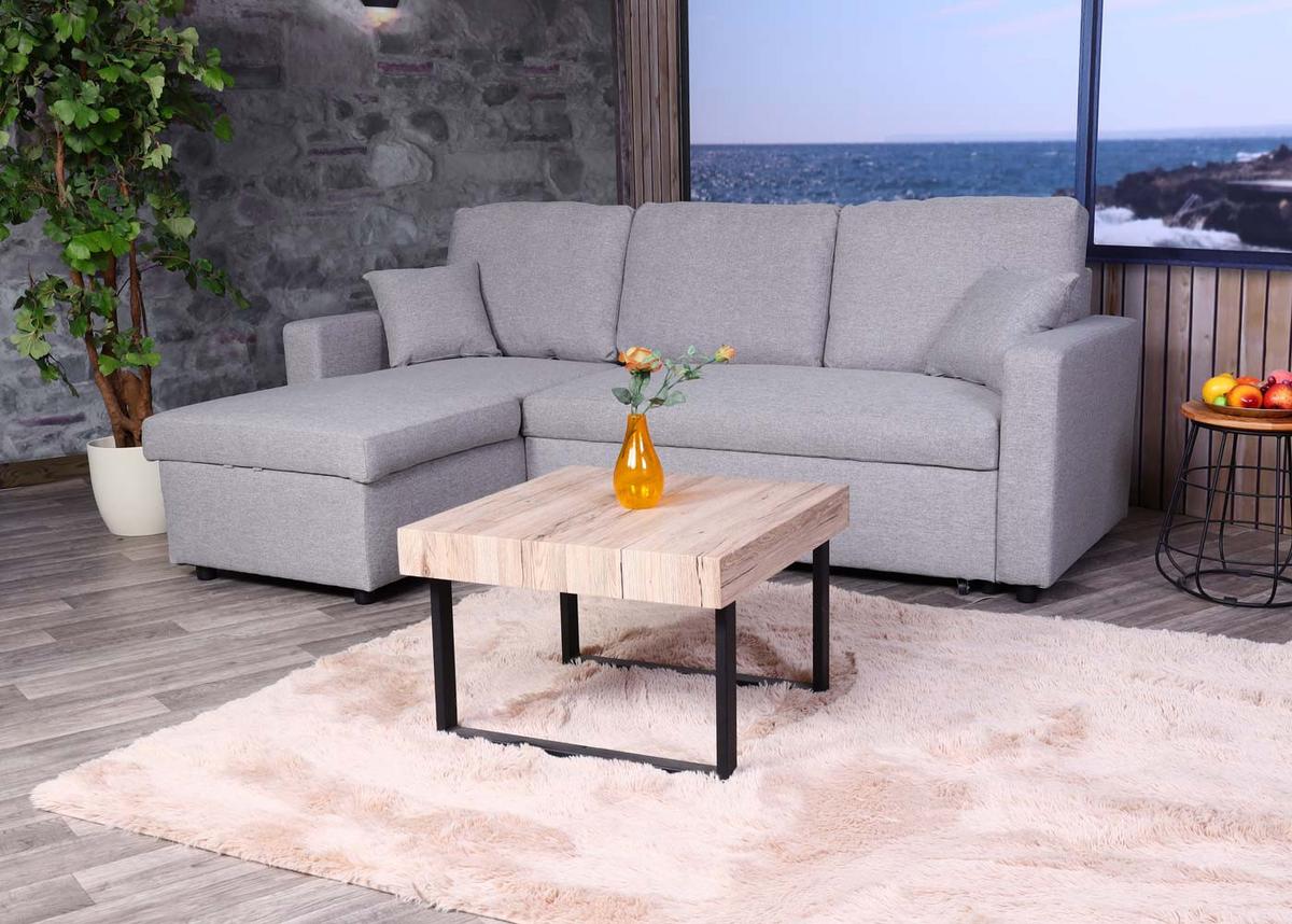 ECKSOFA MIT BETTKASTEN Hellgrau - Hellgrau/Grau, Textil (228/151cm) - MCW