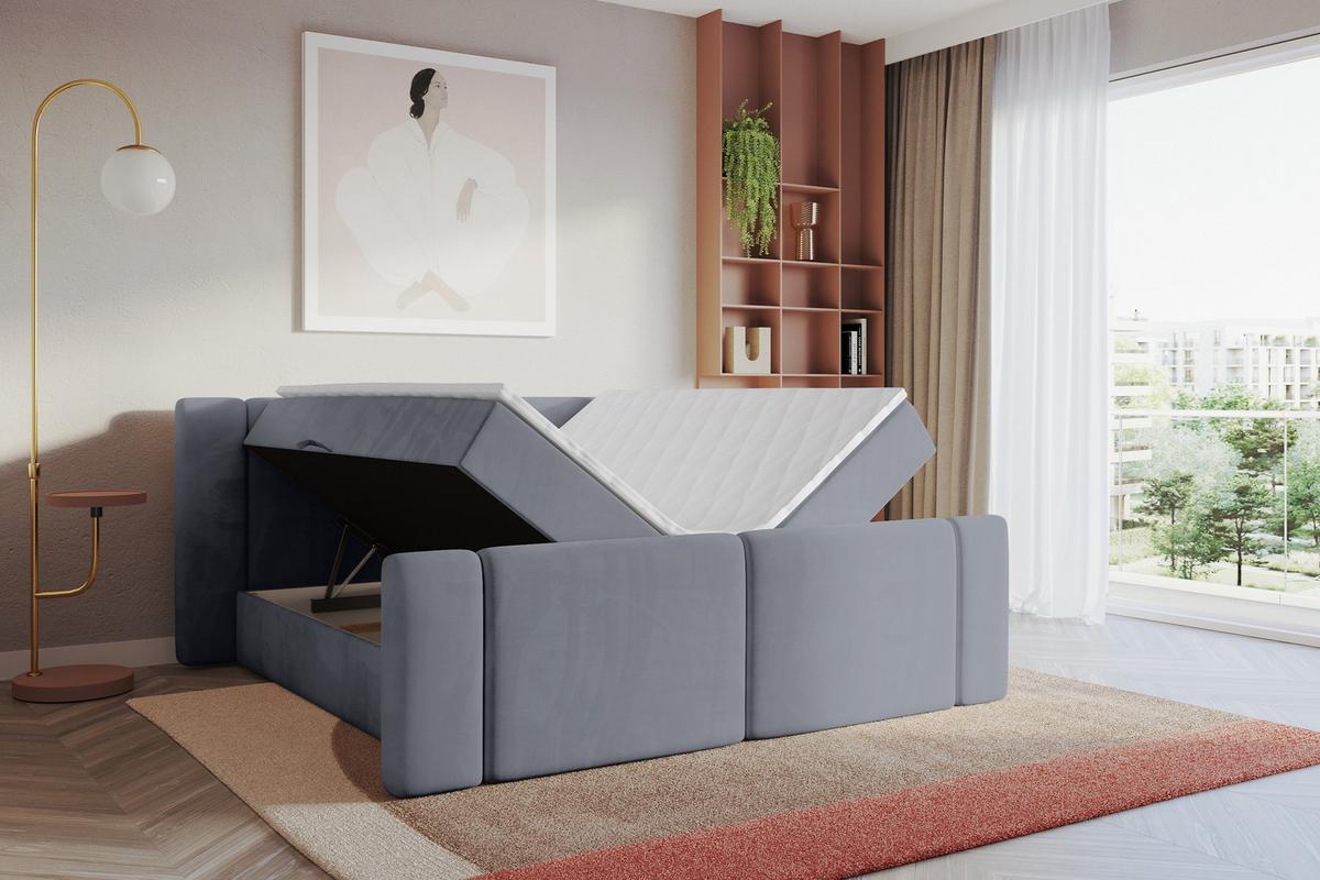 BOXBETT mit Matratze H3 - EVON Zanozek - 180x200 cm Grau - Grau, Holzwerkstoff (180/200cm) - ALTDECOR