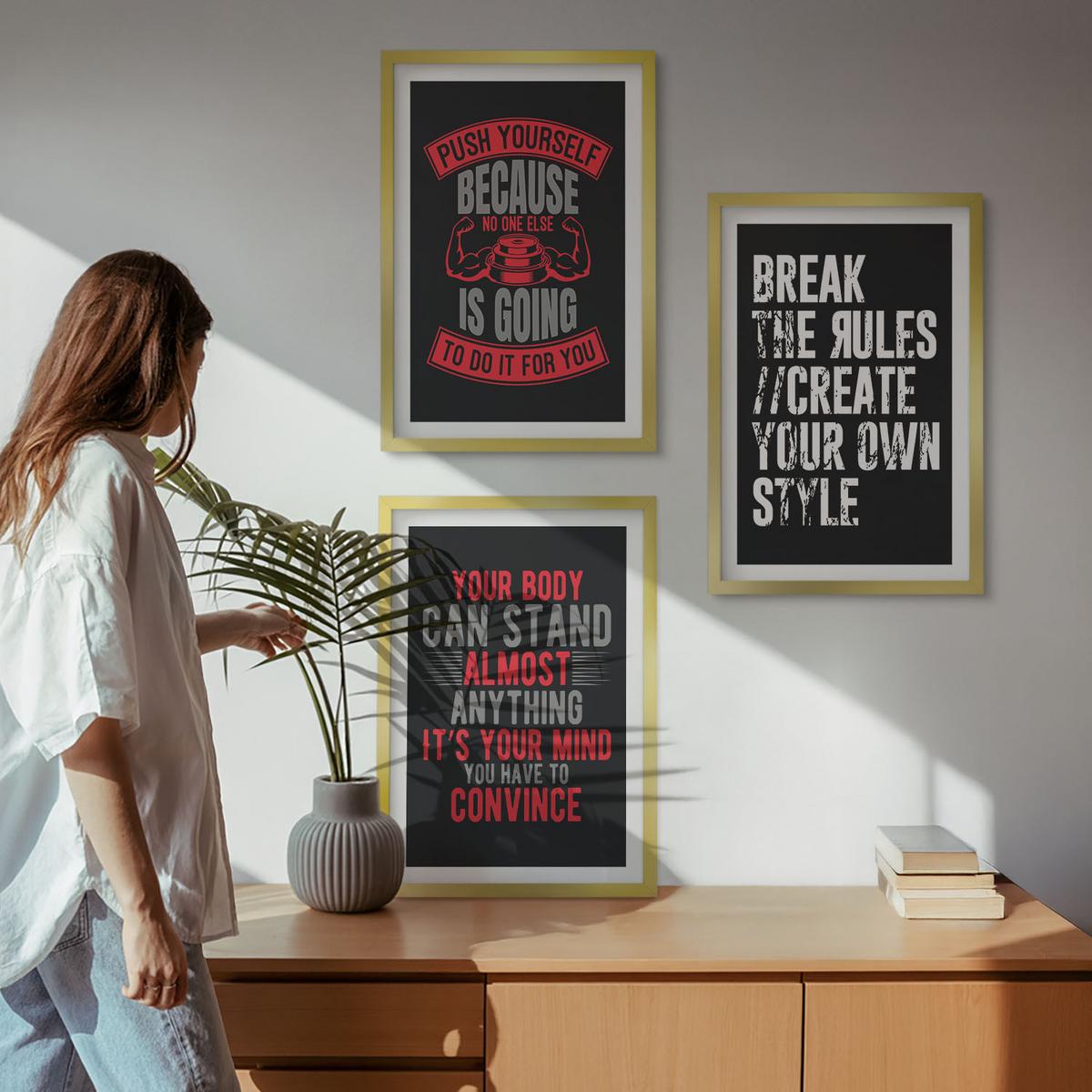 BILDER SET 3er Set - 40x60 cm Goldrahmen - Motivation, Training, Selbstentwicklung - Goldfarben, Kunststoff (40/60cm) - TULUP