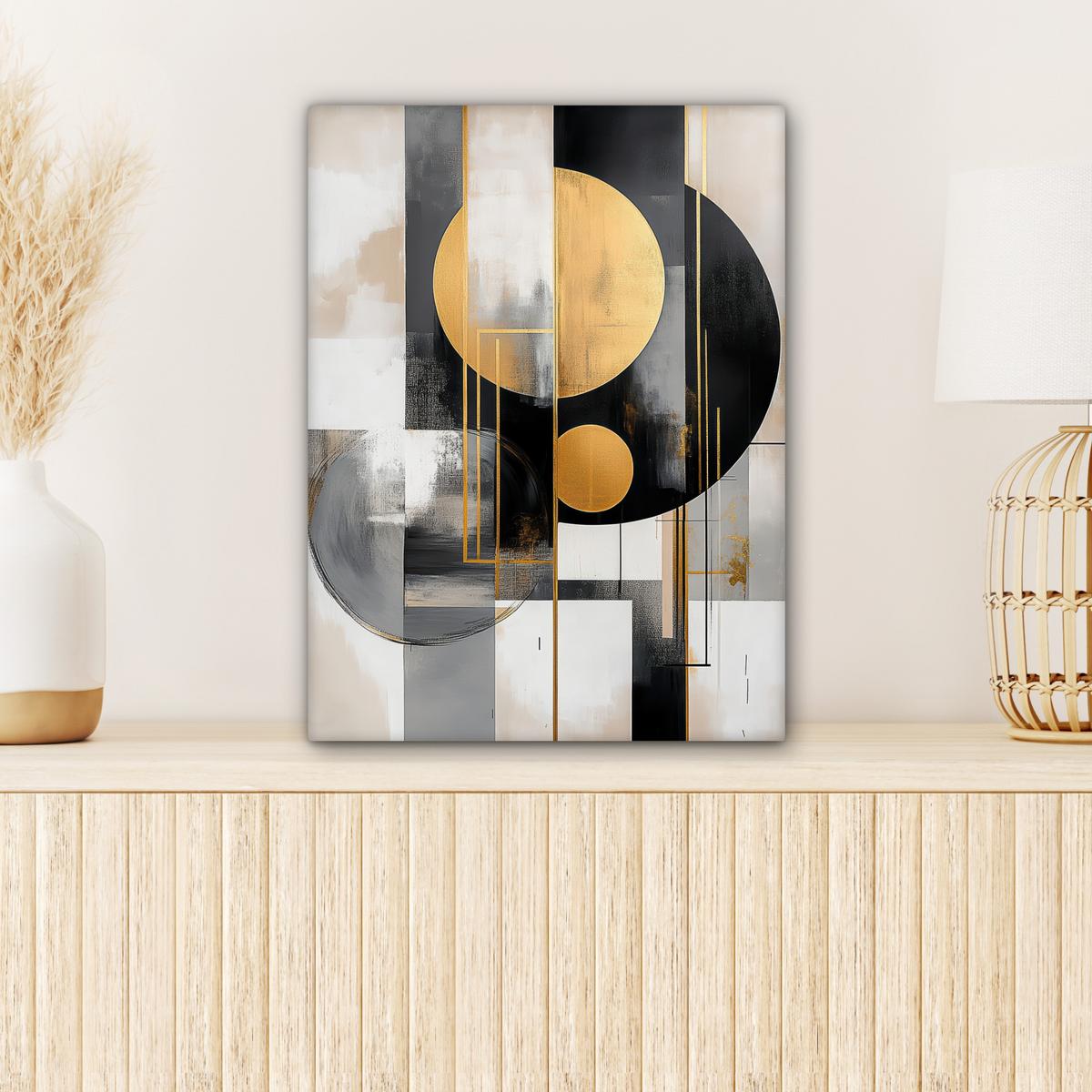 LEINWANDBILD Abstrakt - Gold - Silber - Formen - Ästhetisch - Modern Room Decor 30x40 cm - Goldfarben, Textil (30/40cm) - MuchoWow