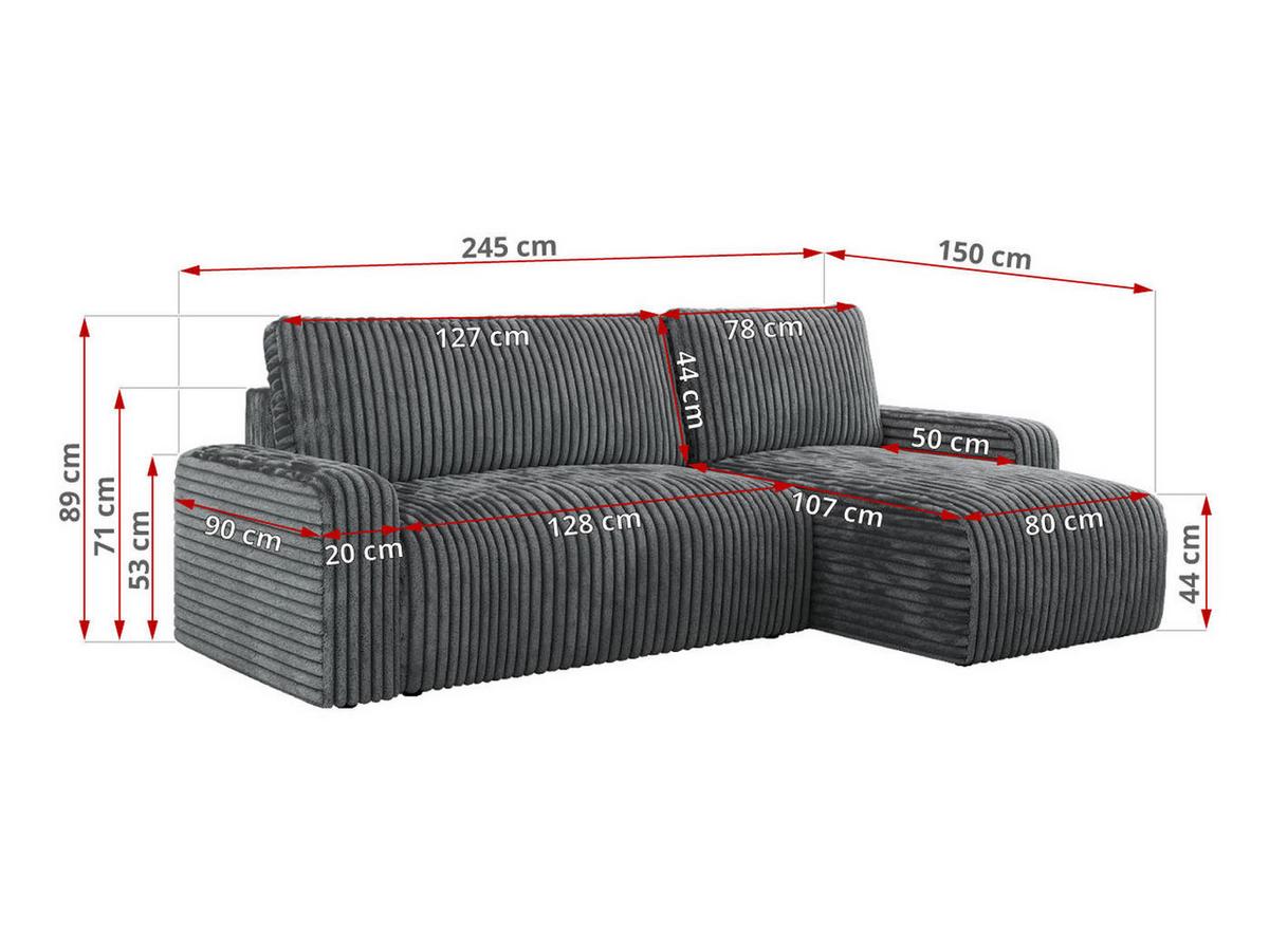 ECKSOFA ARGOS Dunkelgrau Cord - Dunkelgrau/Schwarz, Kunststoff/Textil (245/150cm) - MKS