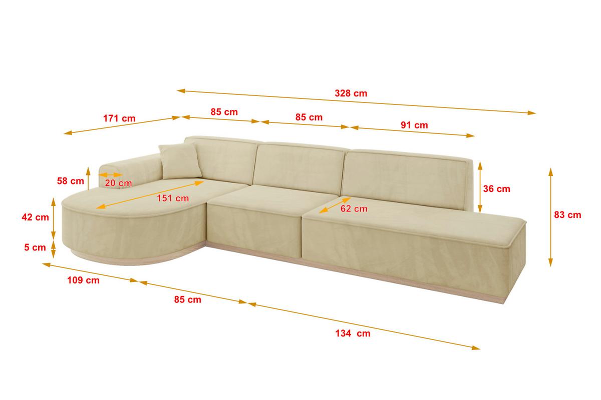 ECKSOFA Ottomane Links ARRIO-L2 - 328x171x83 cm Beige - Beige, Holzwerkstoff/Textil (328/171cm) - ALTDECOR