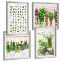 BILDER SET 4er Set - 50x50 cm & 40x60 cm Silberner Rahmen - Getrocknete Kräuter für die Küche - Silberfarben, Kunststoff (50/50cm) - TULUP