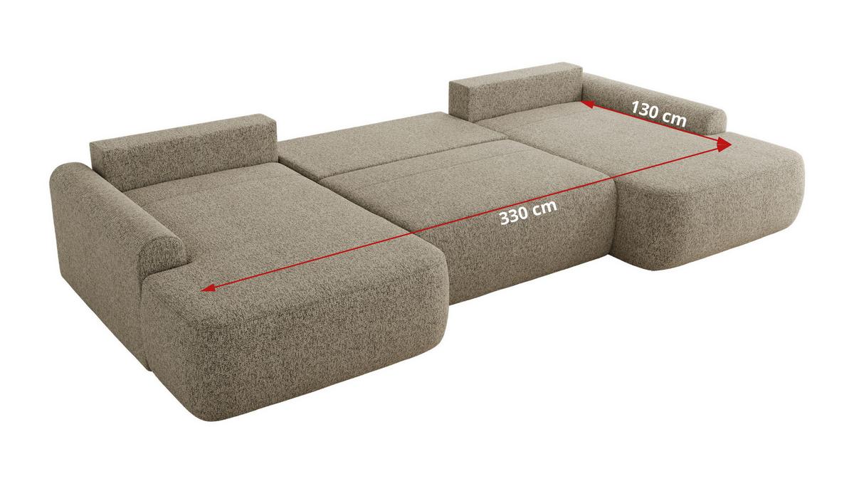WOHNLANDSCHAFT CUBO U Dunkelbeige Struktur - Ecru/Beige, Kunststoff/Textil (370/100/187cm) - MKS