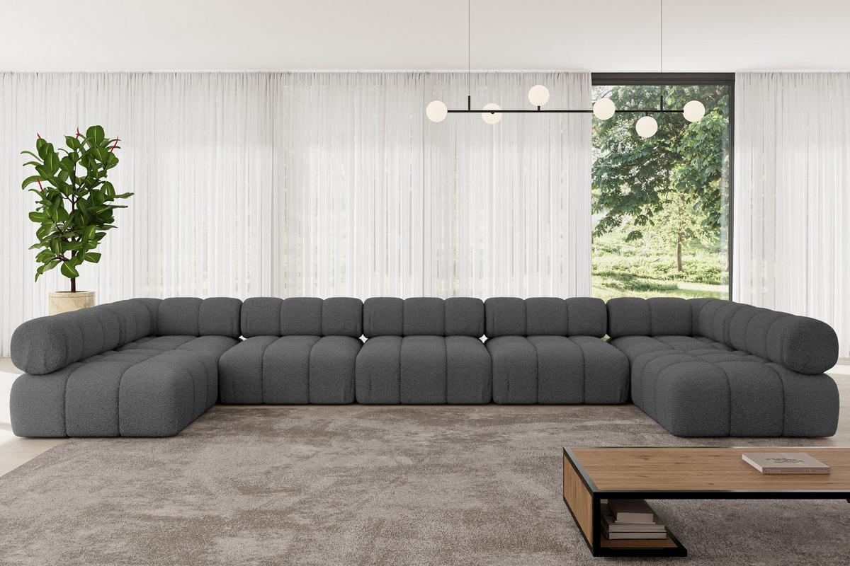 WOHNLANDSCHAFT modulares Sofa Garvo-U3 - 475x190x70 cm Grau Bouclé - Anthrazit/Grau, Holzwerkstoff/Textil (475/70/190cm) - ALTDECOR
