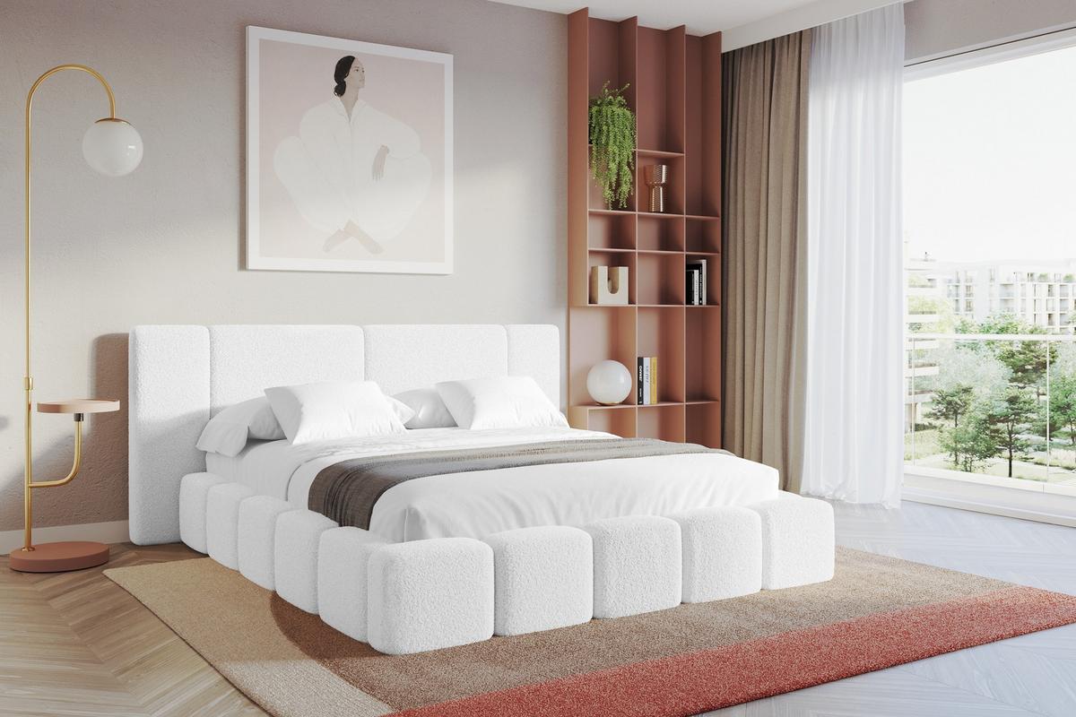 POLSTERBETT mit Bettkasten und Lattenrost, Boxbett ohne Matratze - NILO 160x200 Weiß - Weiß, Holzwerkstoff/Textil (160/200cm) - ALTDECOR