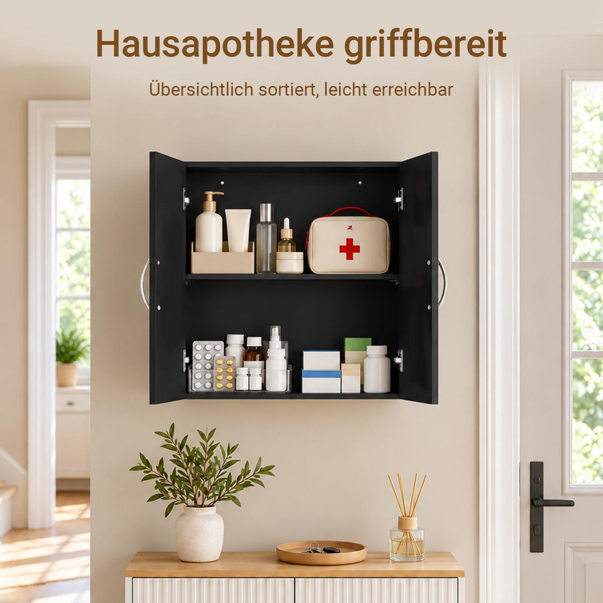 HÄNGESCHRANK Schwarz, 60 x 60 x 30 cm, mit verstellbarem Regalboden, für Bad, Küche und Waschraum - Schwarz, Holzwerkstoff (60/60/30cm) - SoBuy