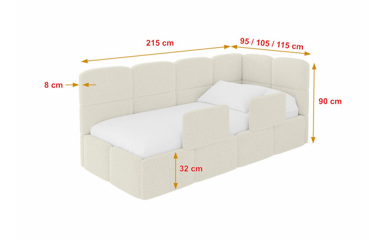 EINZELLBETT Jugendbett mit Bettkasten, Links - KIVY 90x200 Beige - Creme, Holzwerkstoff/Textil (90/200cm) - ALTDECOR