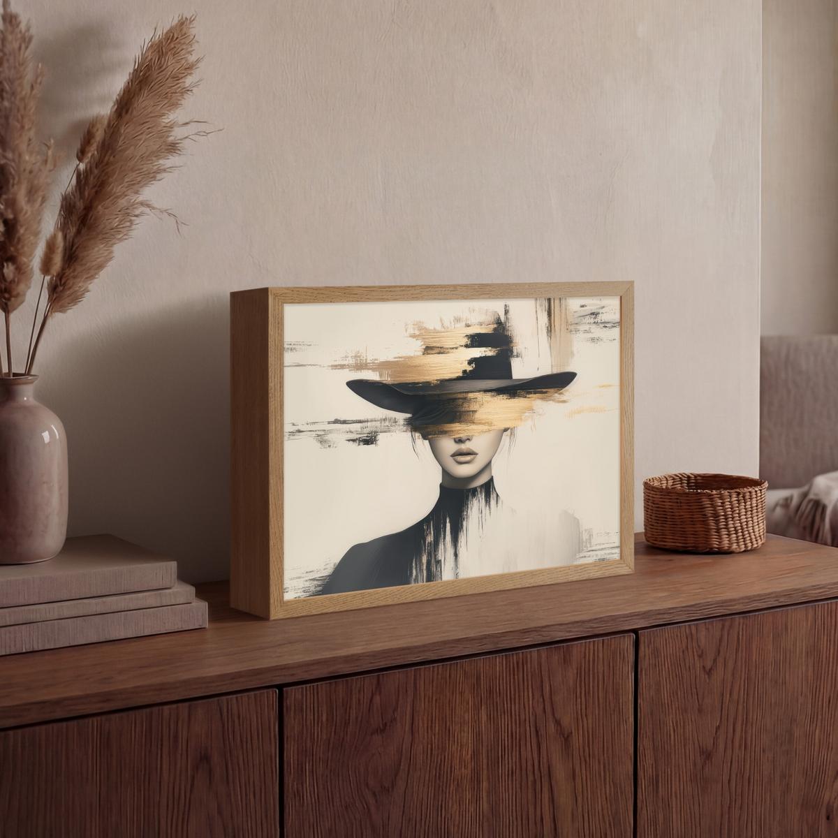 WANDLEUCHTE MIT AKKU Frau - Hut - Farbe 40x30 cm - Creme, Holzwerkstoff (40/30/8cm) - OnlyWow