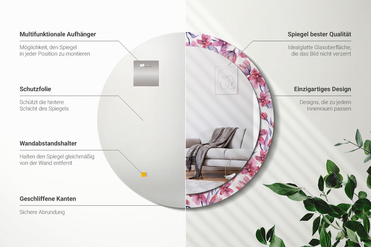 SPIEGEL Rund Ø 90 cm mit Aufdruck - Pink, Glas (90/90/0.4cm) - Wallfluent