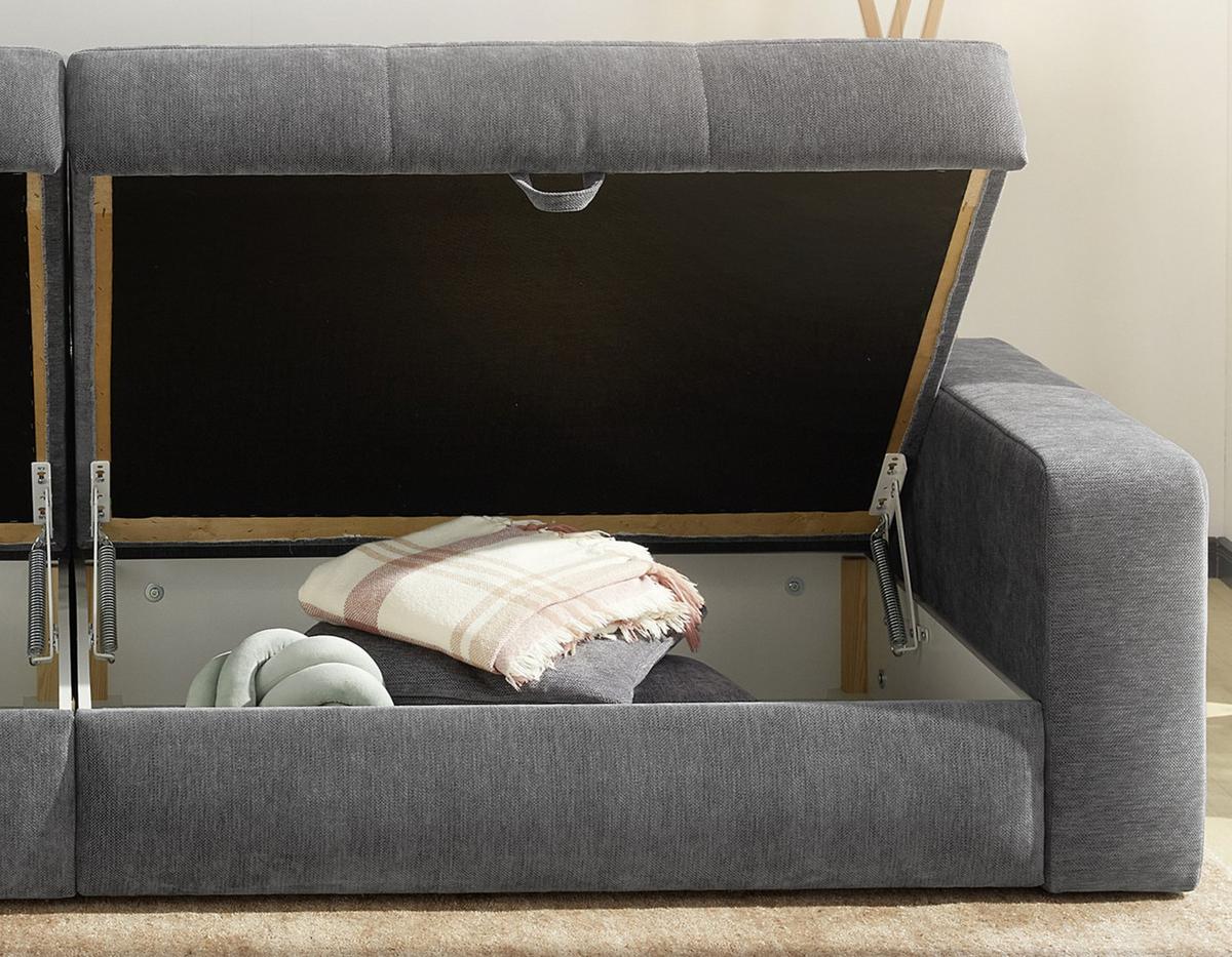 BIG-SOFA mit 2 Bettkästen, viel Stauraum, B274/T113/H84 cm, Liegefläche 103x241 cm, Chenille Grau / 15243 - Schwarz/Grau, Kunststoff/Textil (284/84/113cm) - luma-home