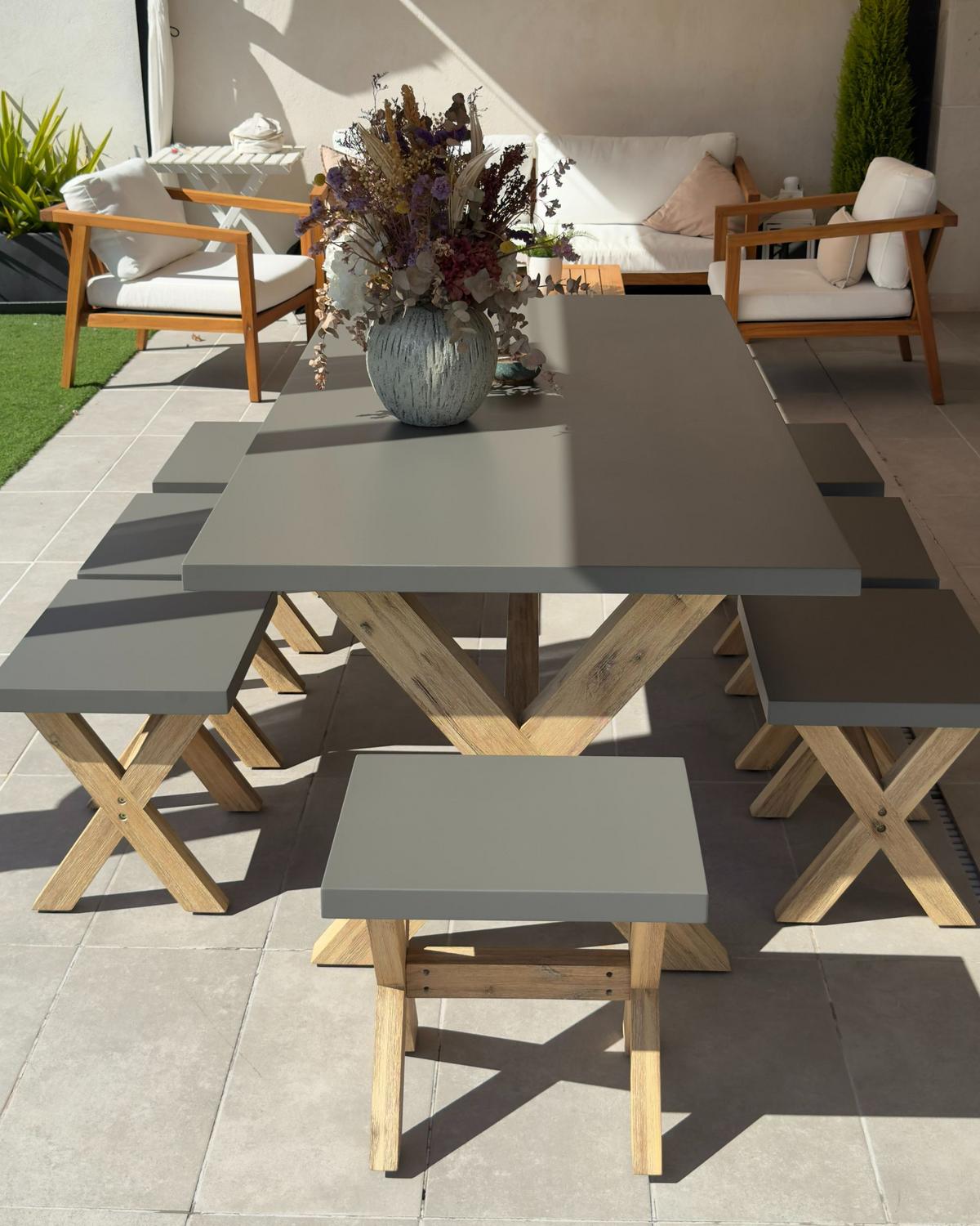 GARTENMÖBEL SET 6-Sitzer Faserzement grau 3-teilig Olbia - Hellbraun/Grau, Stein - Beliani