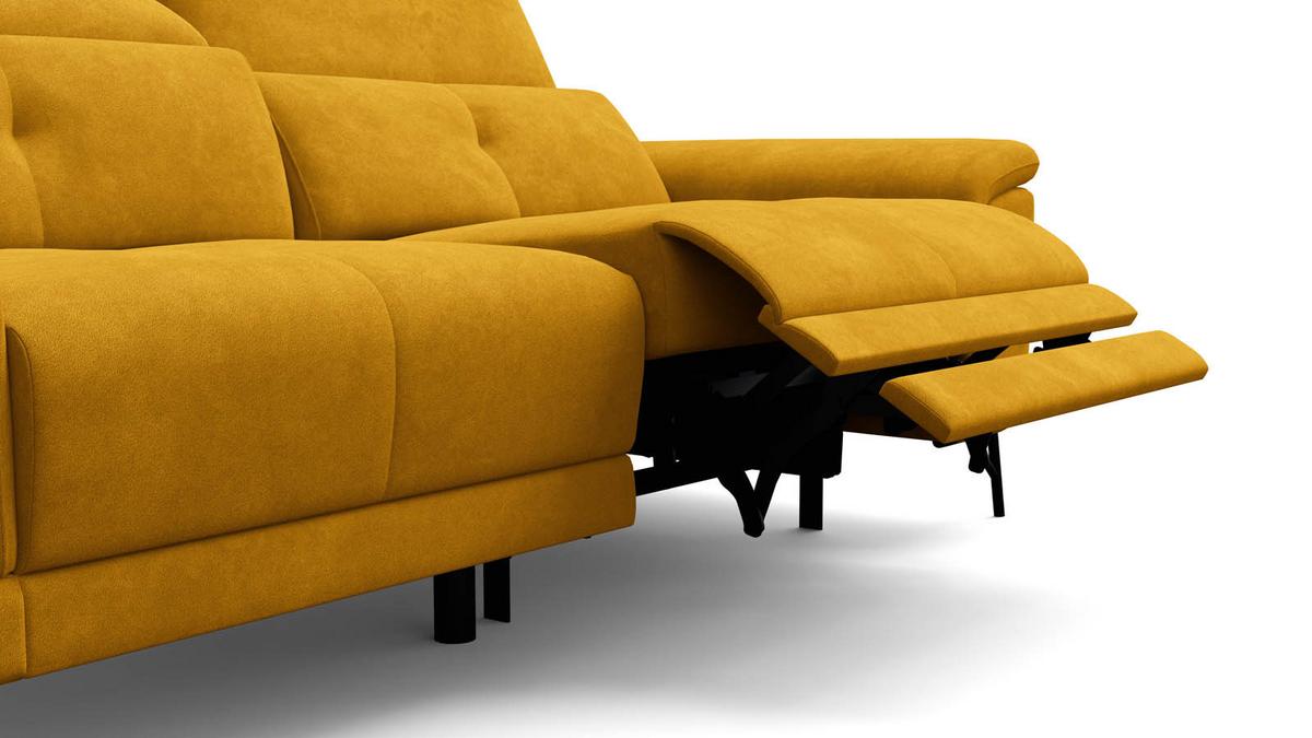 SOFA RELAX AVENA 3-Sitzer, gelber Veloursstoff - Gelb/Schwarz, Holz/Textil (204/80/108cm) - Courtois Laville