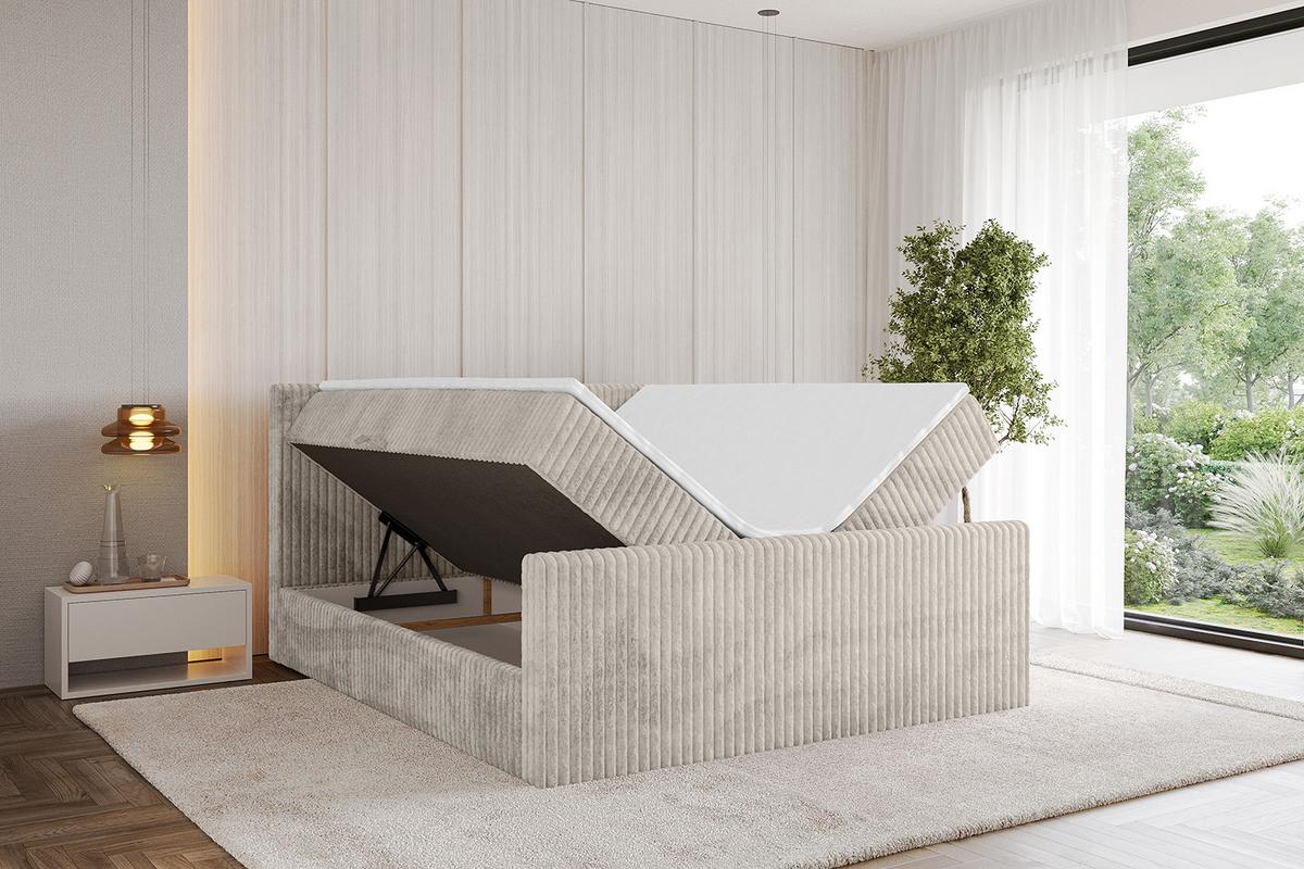 BOXBETT mit Matratze H4 und Lattenrost - TOLO-Z - 180x200 Cord - Creme - Creme, Holzwerkstoff (180/200cm) - ALTDECOR