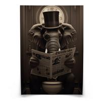 POSTER für WC Badezimmer ELEFANT in Toilette Retro Zeitung Abstraktion 30x40cm - Beige/Schwarz, Papier (30/40/40cm) - Muralo