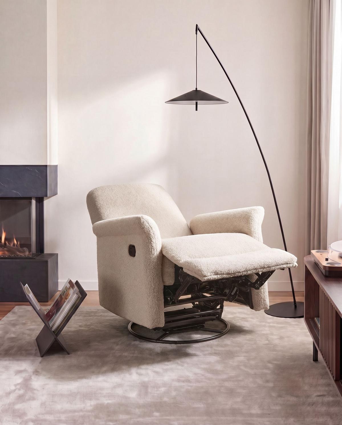 SCHAUKEL-FERNSEHSESSEL drehbar Bouclé Hellbeige Echion - Beige, Textil (82/100/90cm) - Beliani