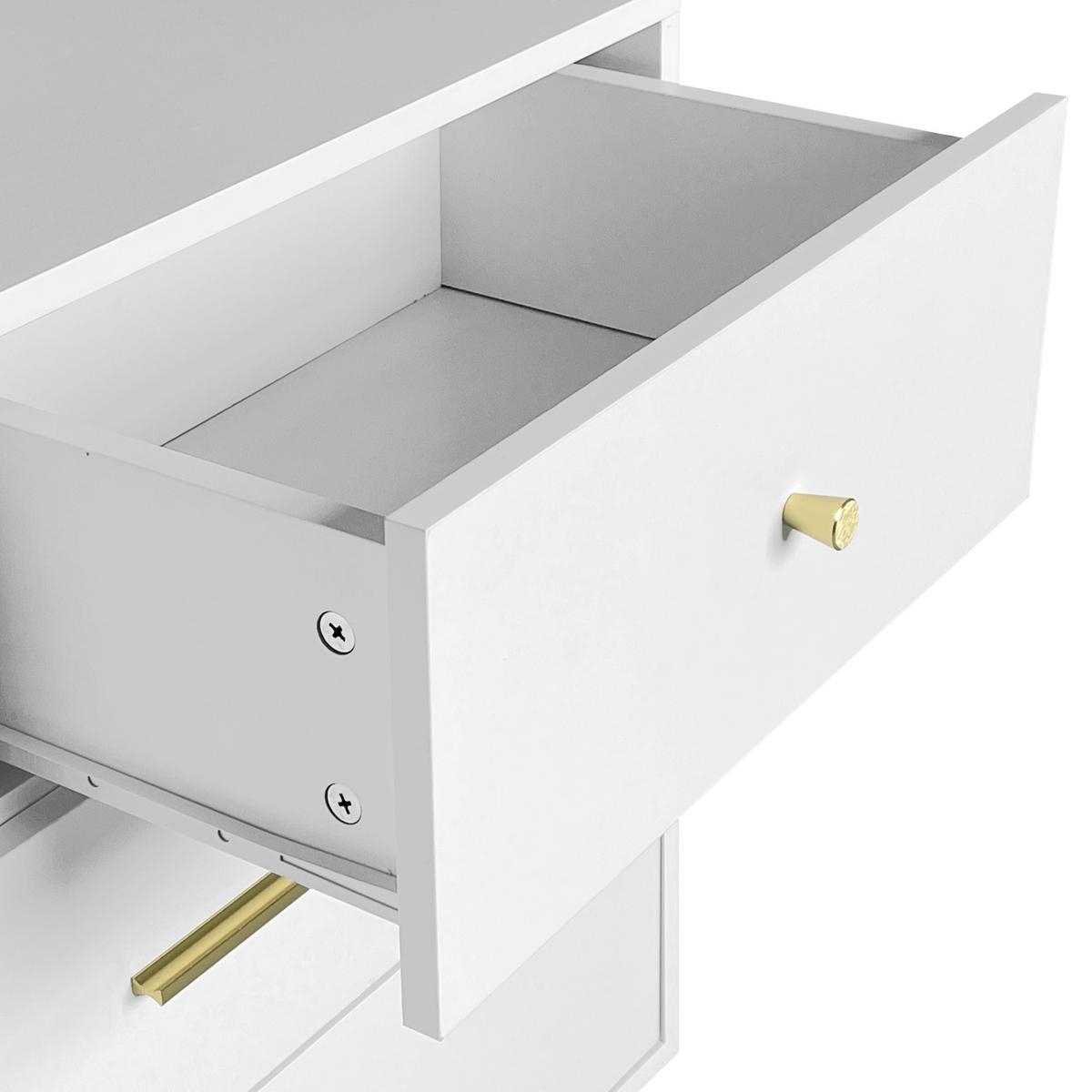 SIDEBOARD mit 6 Schubladen und Goldenen Akzenten, 140/35/76cm - Weiß, Holzwerkstoff/Metall (140/76/35cm) - Urban Meuble