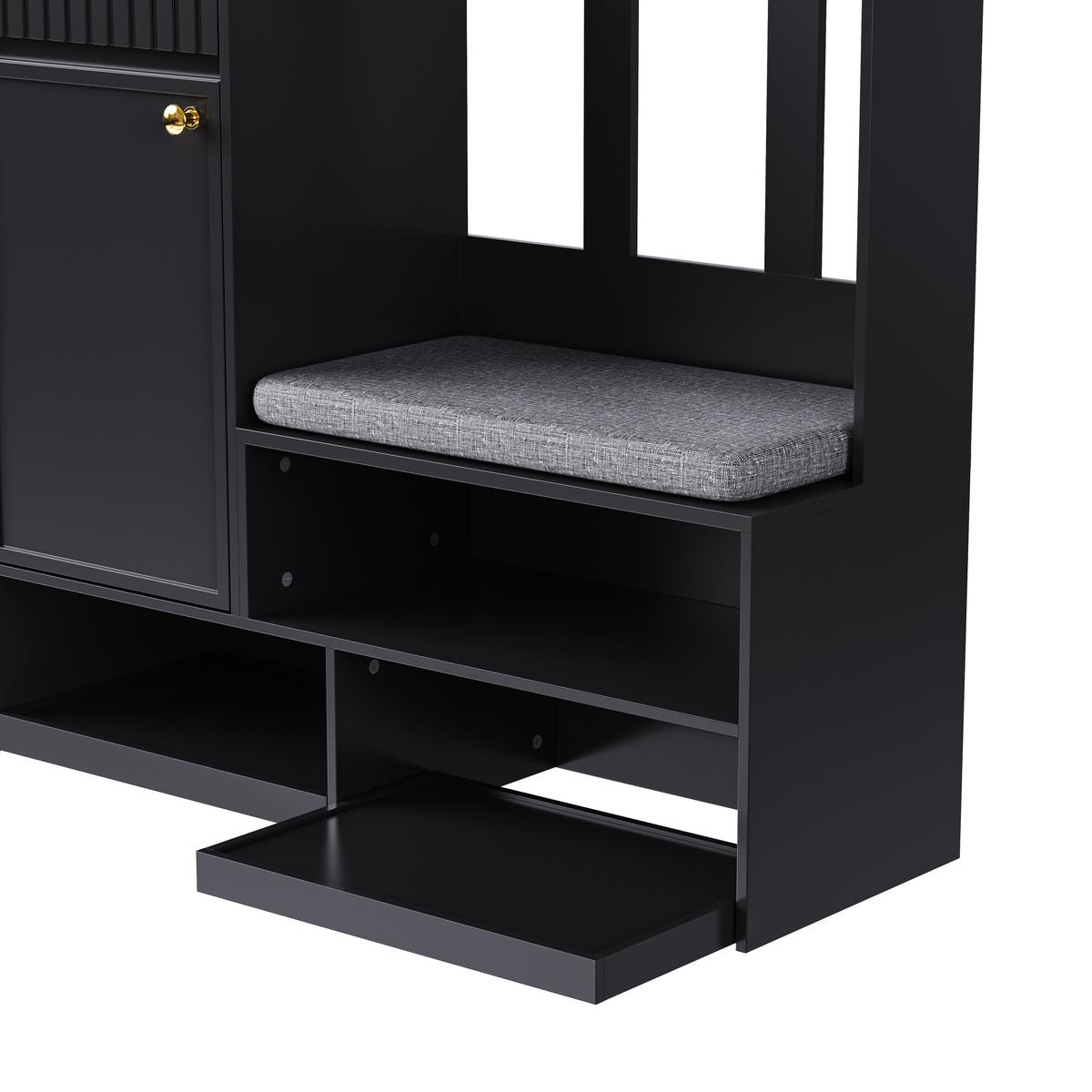 GARDEROBEN-SET 100 cm in Schwarz 6-in-1 Flurgarderobe - Schwarz, Holzwerkstoff (100/180/35cm) - Urban Meuble