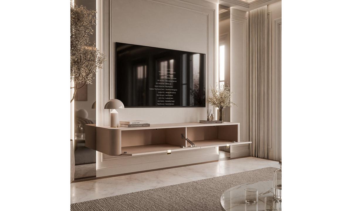 TV-SCHRANK SAGE 180/40/27 cm Kaschmir hängend Griffe Goldchrom - Kaschmir/Goldfarben, Holzwerkstoff (180/27/40cm) - Lookway