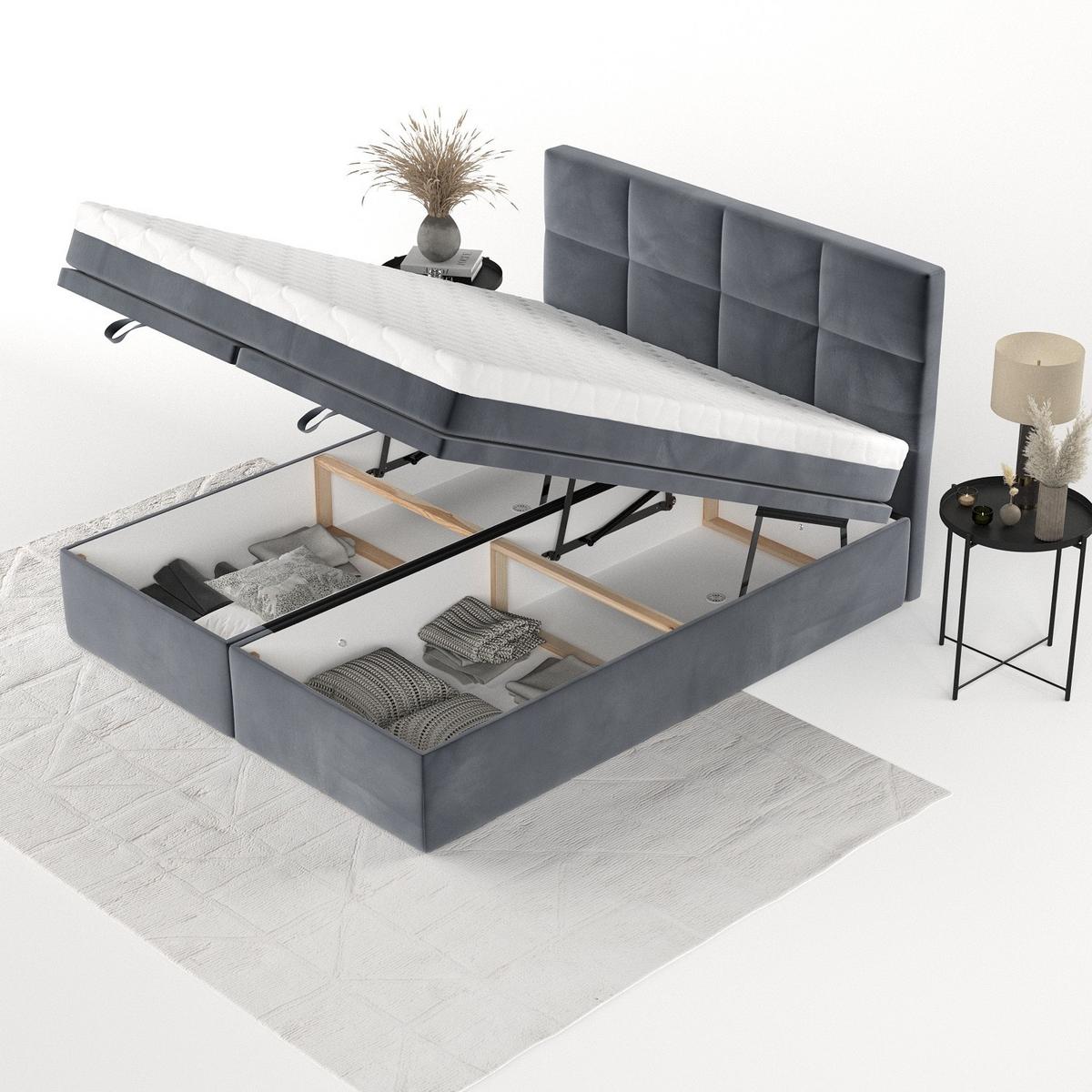 BOXBETT Tessa 140/200 cm Dunkelgrau im Kronos Stoff - Dunkelgrau/Schwarz, Holz/Holzwerkstoff (140/200cm) - AltaBeds