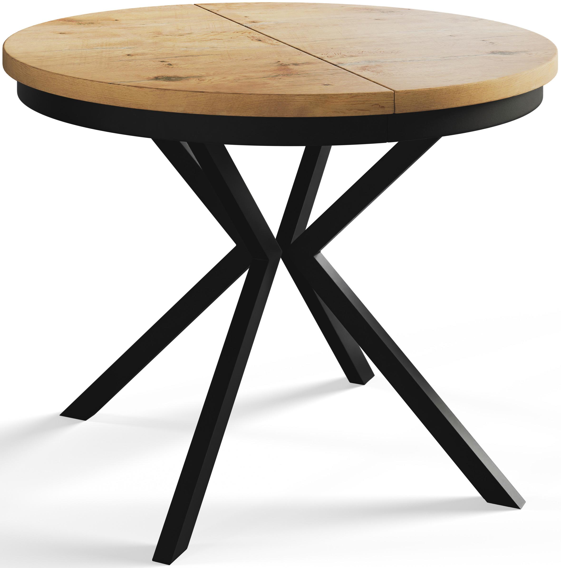 RUNDER Esszimmertisch BERGO, ausziehbarer Tisch Durchmesser: 100 cm/180 cm, Wohnzimmertisch Farbe: Hellbraun, mit Metallbeinen in Farbe Schwarz - Beige/Schwarz, Holzwerkstoff (100/100/76cm) - Alpi-Möbel