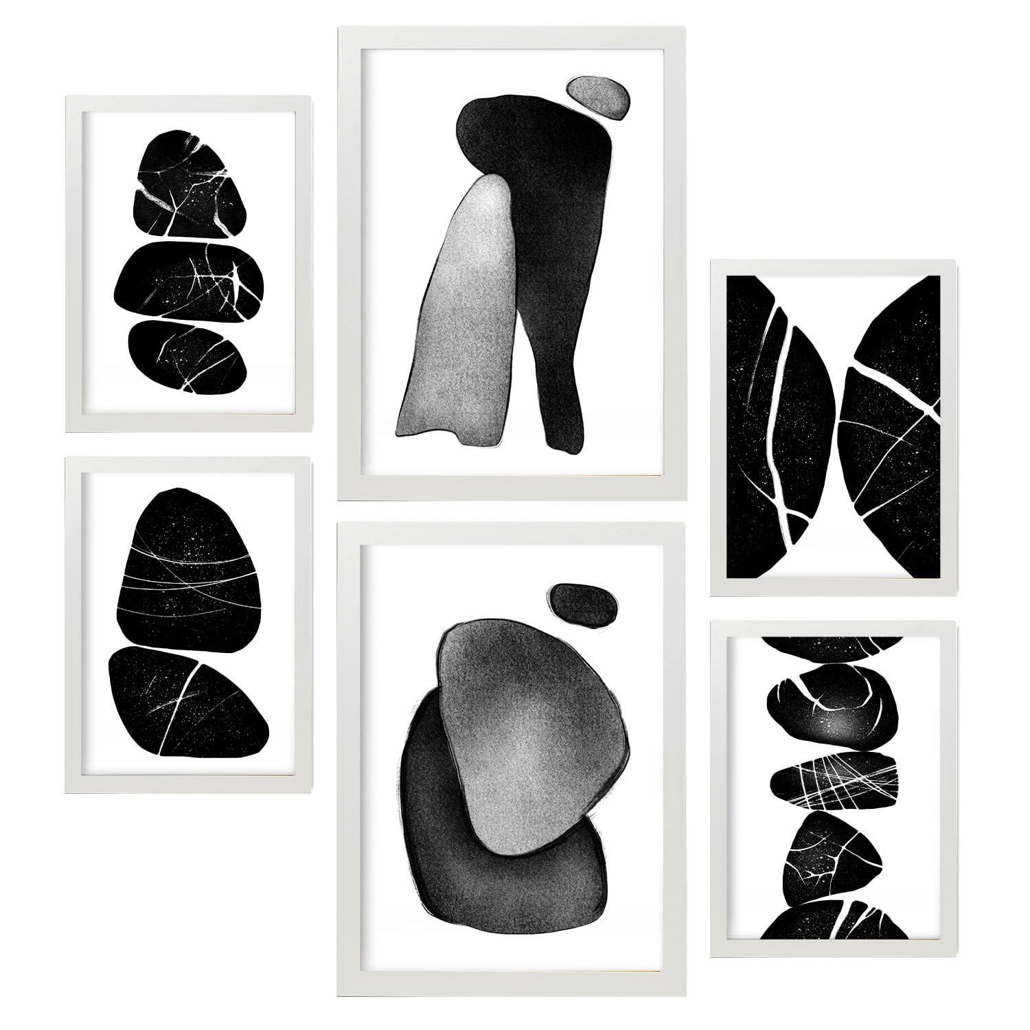 POSTER Set Mit 6 Palladische Gesteine In Liebhaber Abstrakt Ästhetische Dekorative Gemälde Für Ihr Wohnzimmer Zuhause A3 & A4 Weißer Rahmen - Weiß, Papier (29/3cm) - Nacnic