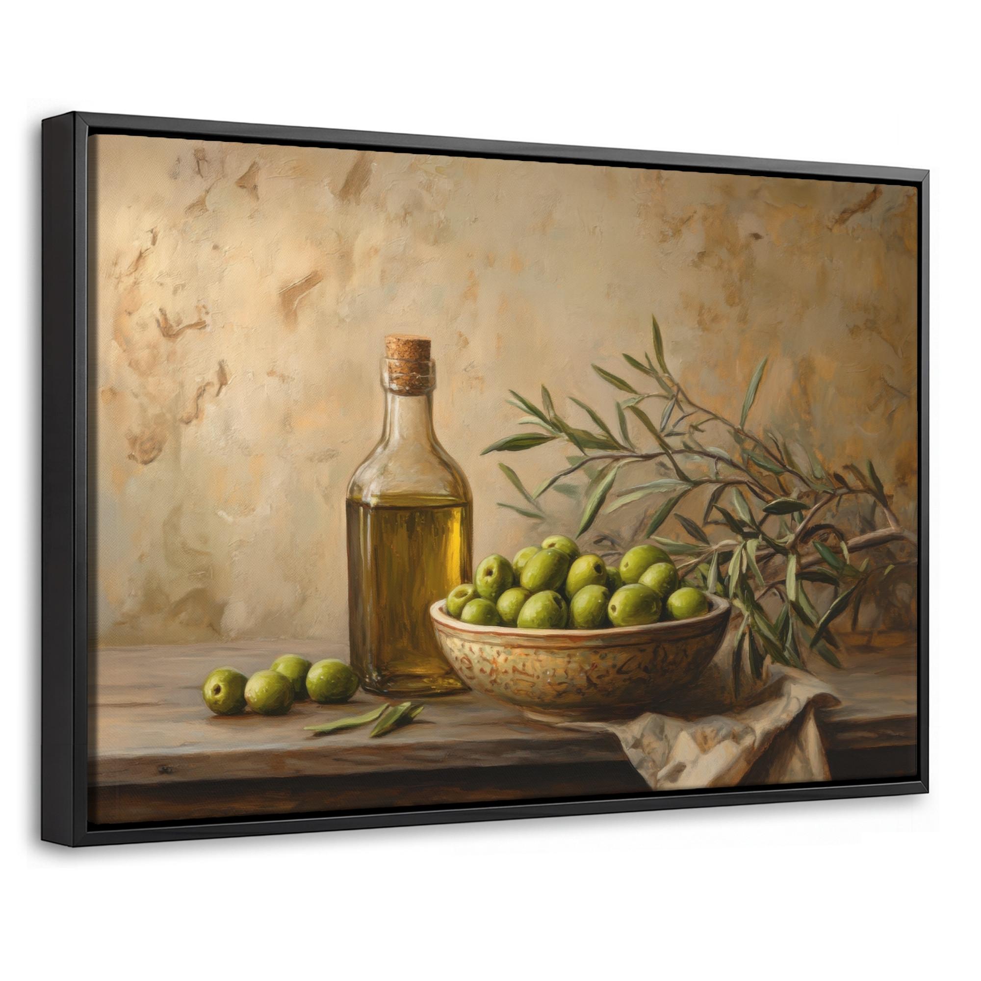 LEINWAND Bilder mit Rahmen - Oliven - Stilleben - Vintage - 60x40 - Olivgrün, Textil (60/40cm) - MuchoWow