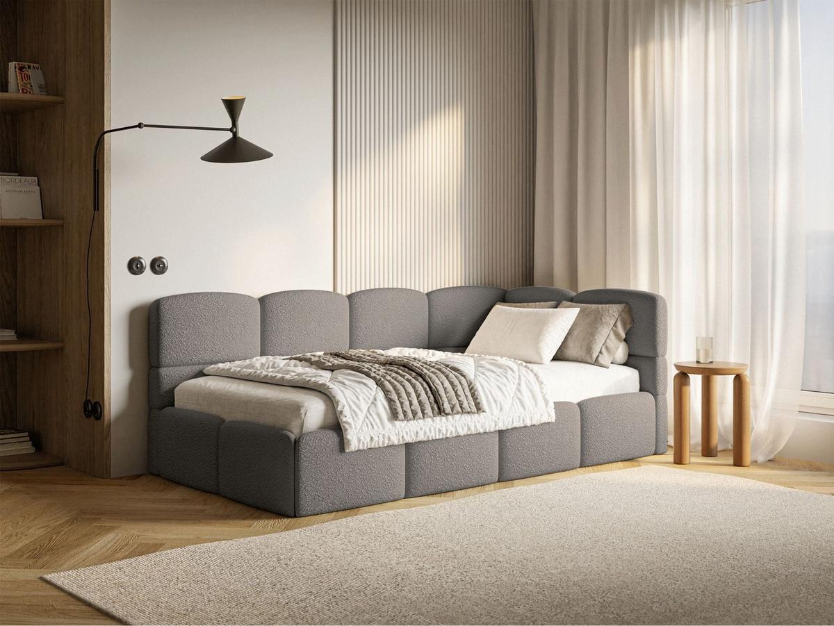 JUGENDBETT Cloudy rechts mit Matratze Bouclé Grau - Grau, Kunststoff/Textil (90/200cm) - Selsey