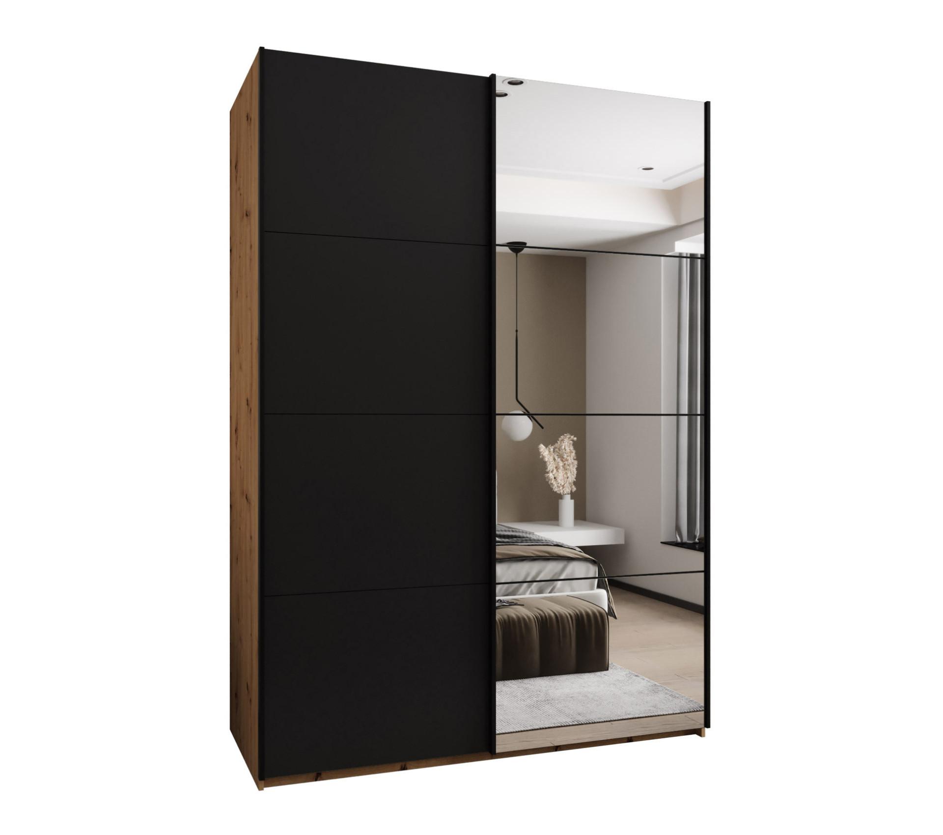 SCHWEBETÜRENSCHRANK 245,5/180/64 2-türig - Schwarz/Eiche Artisan, Holz/Metall (180/245/64cm) - Abiks Möbel