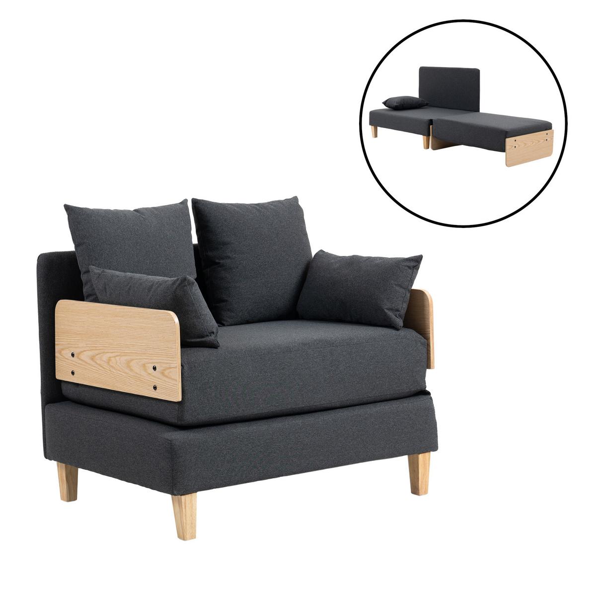 SCHLAFSOFA Seinlus - Dunkelgrau, Holz/Holzwerkstoff (88/47/68cm) - [en.casa]