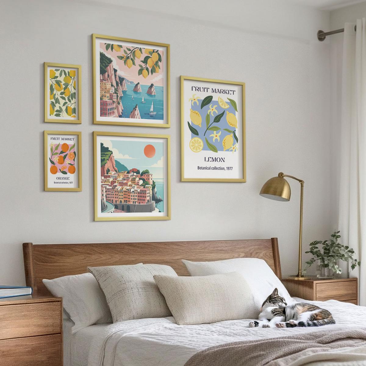 BILDER SET 5er Set - 50x50 cm & 20x30 cm & 40x60 cm Goldrahmen - Italienische Zitronenurlaube Capri - Goldfarben, Kunststoff (40/60cm) - TULUP