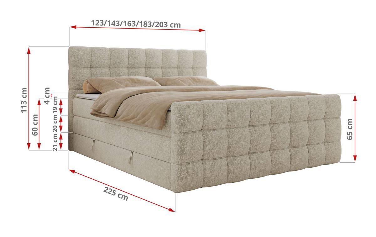 BOXSPRINGBETT ALTIVO KING DUO 180/200 - Creme Strukture - H3 - Creme, Textil (180/200cm) - MKS
