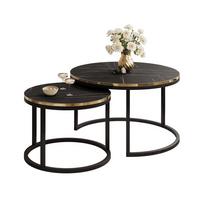 COUCHTISCH Set SOLEIL 2in1, rund, Schwarz Marmor-Optik und Schwarz Gestell - Schwarz, Holzwerkstoff (70/70/48cm) - Lookway