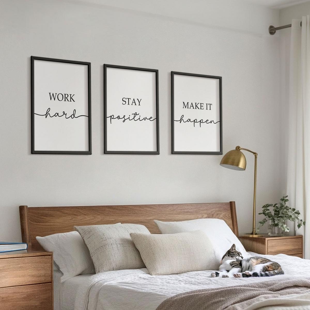 BILDER SET 3er Set - 40x60 cm Schwarzer Rahmen - Minimalistische Motivationsinschriften - Schwarz, Kunststoff (40/60cm) - TULUP