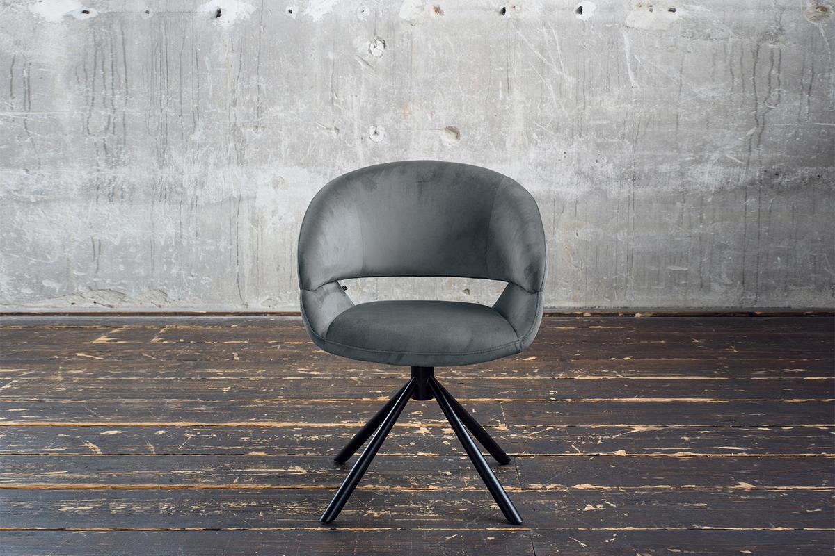 ESSZIMMERSTUHL LARA Grau Velvet Drehbar (360°) (1er-Set) - Blaugrau/Schwarz, Kunststoff/Textil (61/82/62cm) - KAWOLA