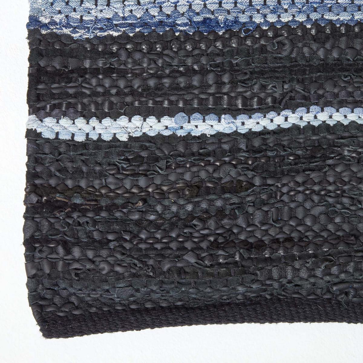 HANDWEBTEPPICH Texas, Leder & Denim 120/170 cm - Blau, Textil (120/170cm) - Homescapes