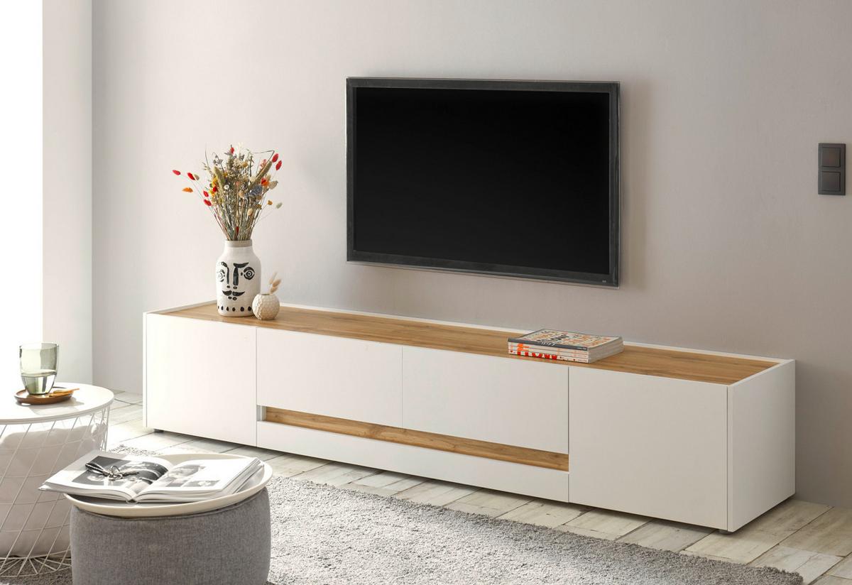 TV-LOWBOARD weiß, Eiche Wotan 223 cm, großer TV Unterschrank mit viel Stauraum - Eiche Wotan/Schwarz, Holz/Holzwerkstoff (223/40/45cm) - Furn.Design