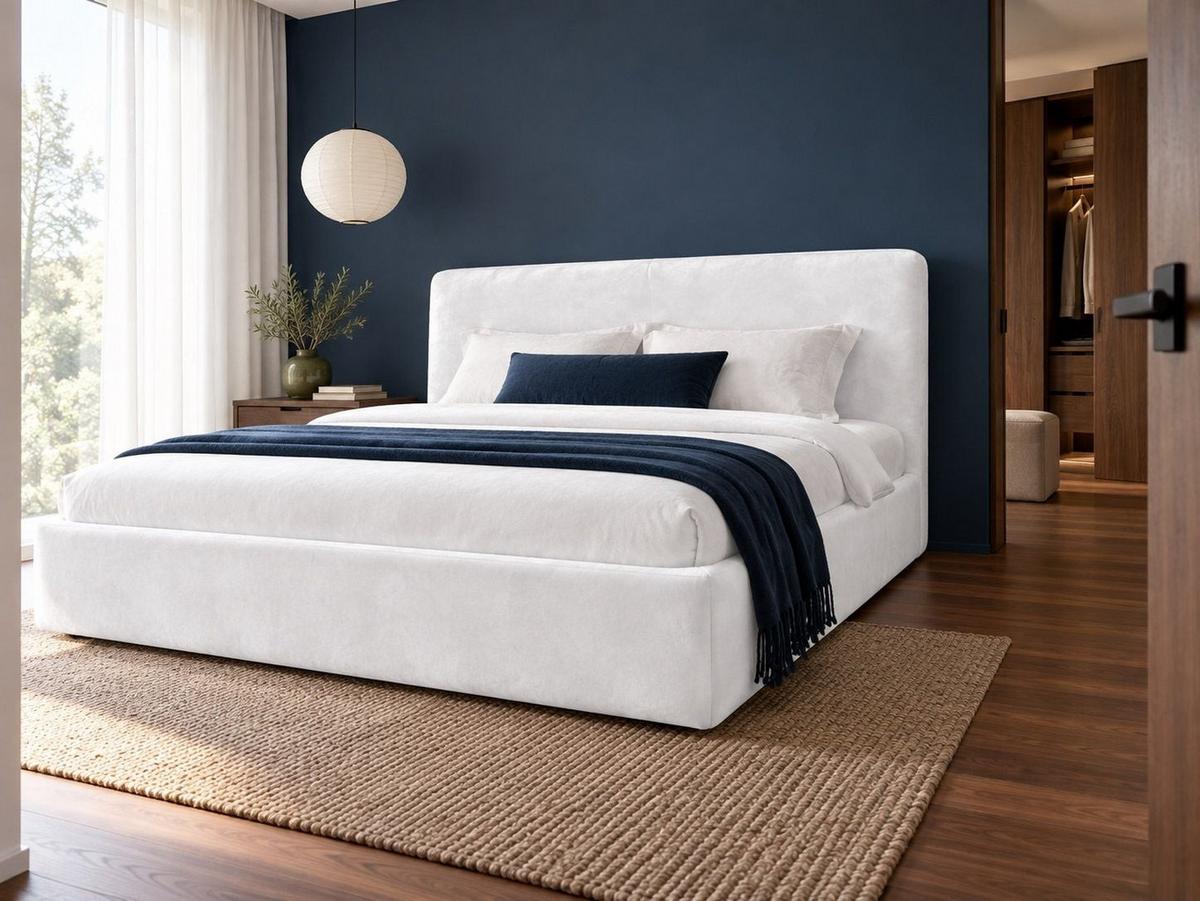 BETTRAHMENBEZUG Samtstoff 160/200 cm Weiß Fitou - Weiß, Textil (170/214cm) - Beliani