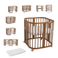 BABYBETT Vintage, 7in1 mit Matratze - Braun, Holz/Textil (73/124cm) - waldin