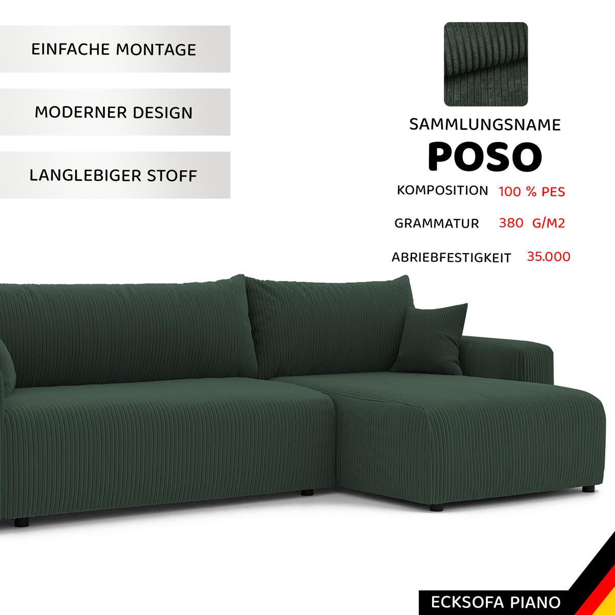 ECKSOFA mit Schlaffunktion und Bettkasten, Grün - Grün, Holzwerkstoff/Textil (145/278cm) - Idohome