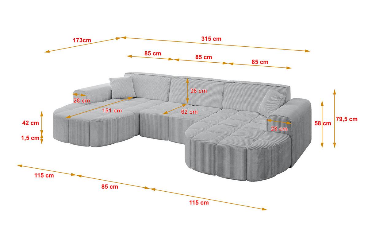 WOHNLANDSCHAFT LIVO-U1 - 315x173x79,5 cm Grau - Grau, Holzwerkstoff/Textil (315/79/173cm) - ALTDECOR
