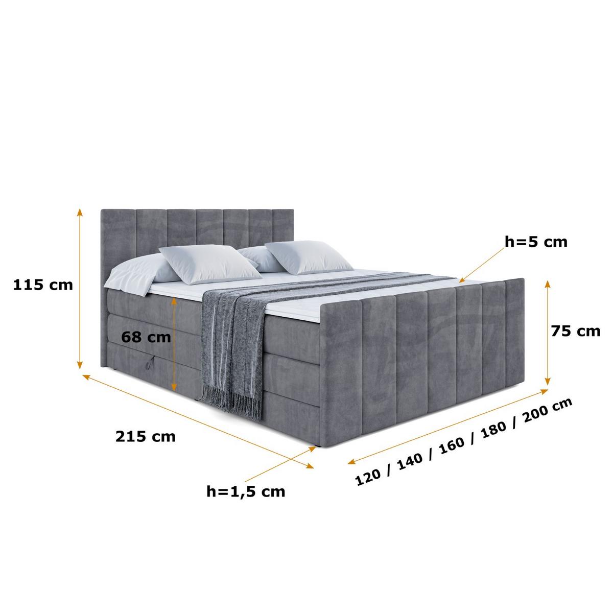 BOXSPRINGBETT MOETI-Z KING - 120x200 - H3/H4 - Dunkelgrau - Dunkelgrau, Holzwerkstoff (120/200cm) - ALTDECOR