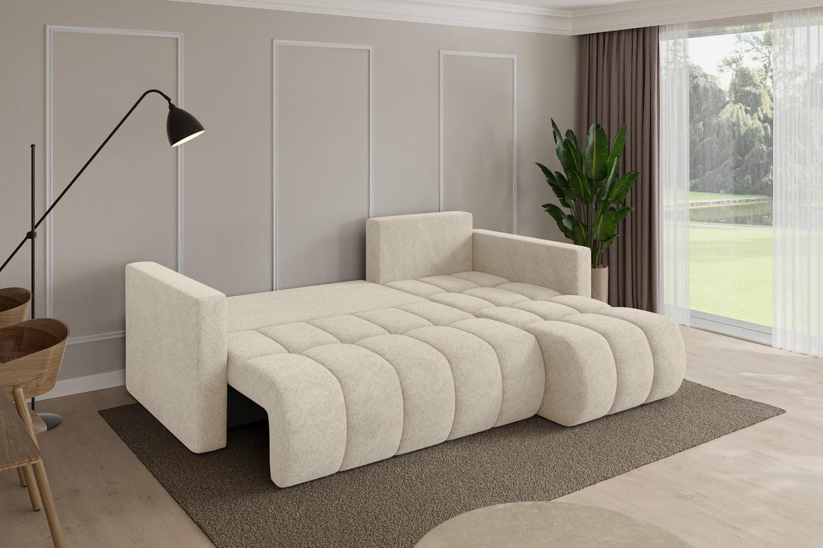 ECKSOFA mit Schlaffunktion Ottomane Rechts GARD-L 226x146x85 Creme Velours - Creme/Schwarz, Holzwerkstoff/Kunststoff (226/146cm) - ALTDECOR